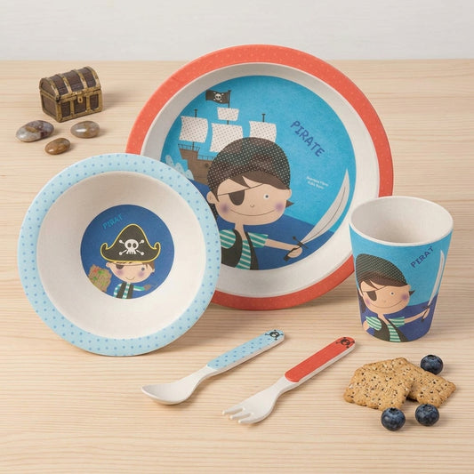 Playful Pirate Bamboo Kids Dinner /Feeding Set of 5- Round Edition