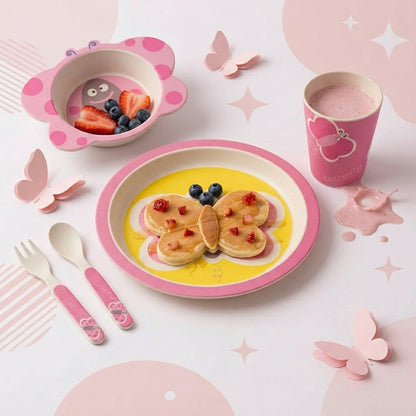 Blissful Butterfly Bamboo Kids Dinner /Feeding Set of 5- Round Edition