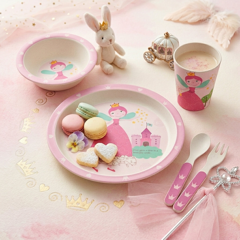 Fluttering Fairy Bamboo Kids Dinner /Feeding Set of 5- Round Edition