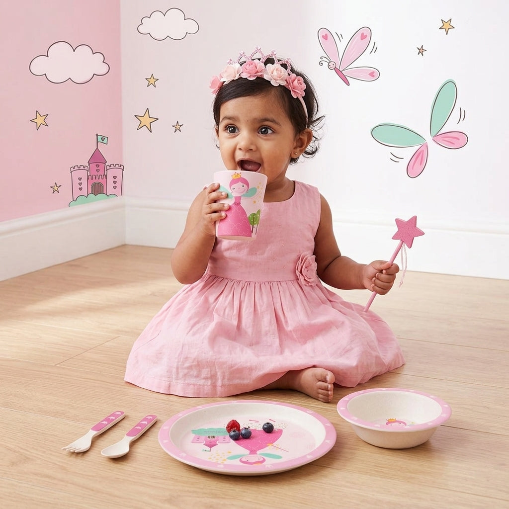 Fluttering Fairy Bamboo Kids Dinner /Feeding Set of 5- Round Edition