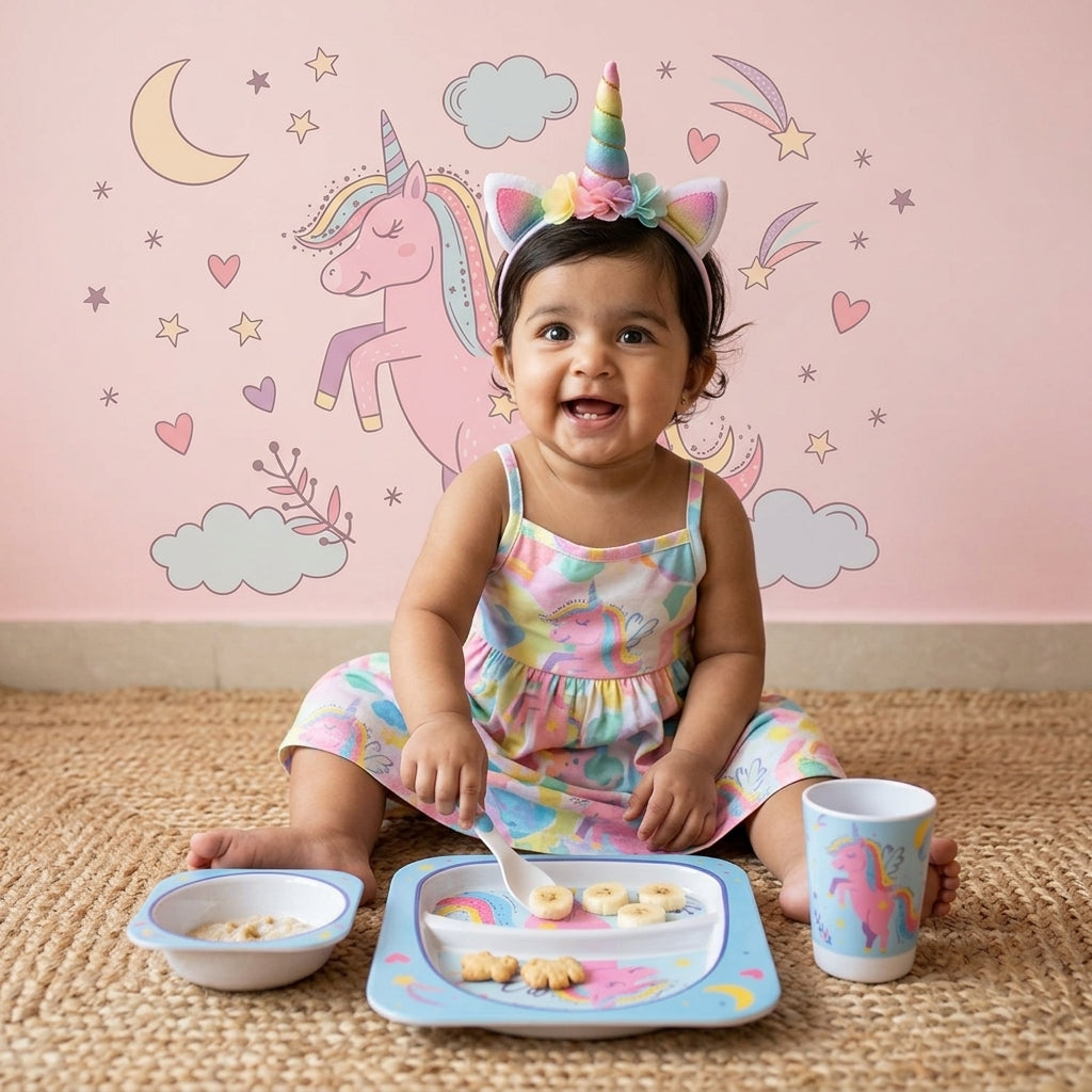 The Unicorn In the Sky Bamboo Kids Dinner /Feeding Set of 5