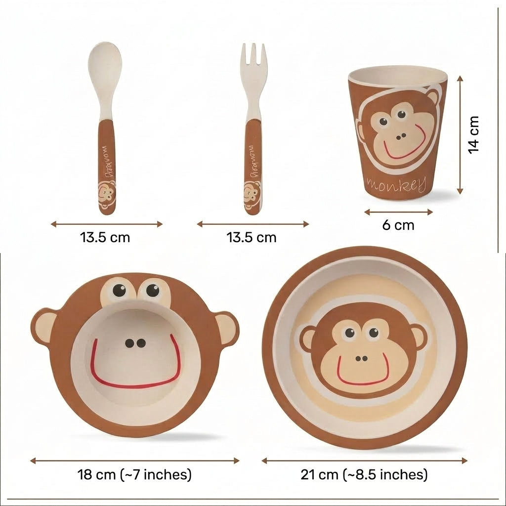 Mighty Monkey Bamboo Kids Dinner /Feeding Set of 5- Round Edition