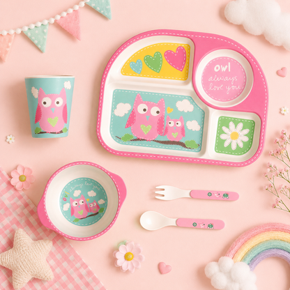 Observant Owl Bamboo Kids Dinner /Feeding Set of 5