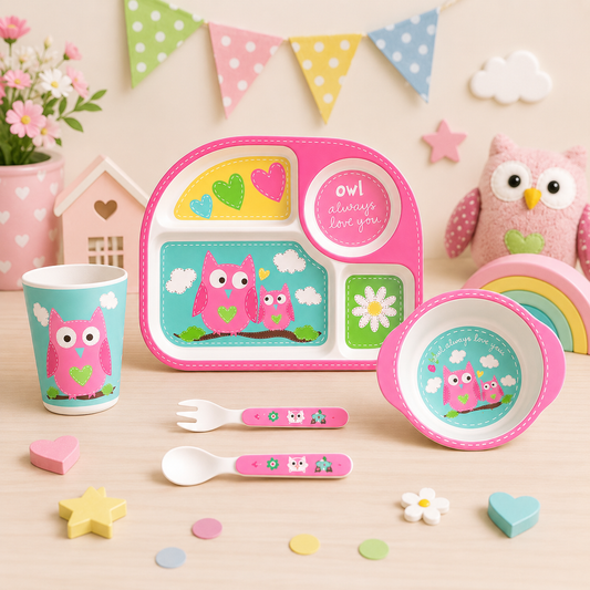 Observant Owl Bamboo Kids Dinner /Feeding Set of 5