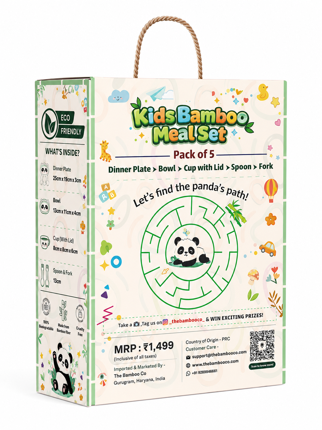 Playful Panda Bamboo Kids Dinner /Feeding Set of 5
