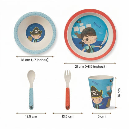 Playful Pirate Bamboo Kids Dinner /Feeding Set of 5- Round Edition