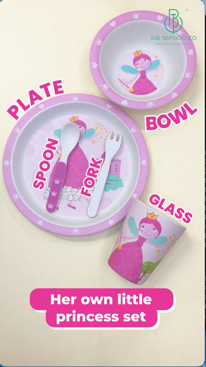 Fluttering Fairy Bamboo Kids Dinner /Feeding Set of 5- Round Edition