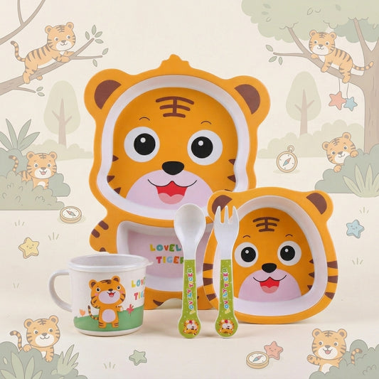 Tiggly Tiger Bamboo Kids Dinner /Feeding Set of 5