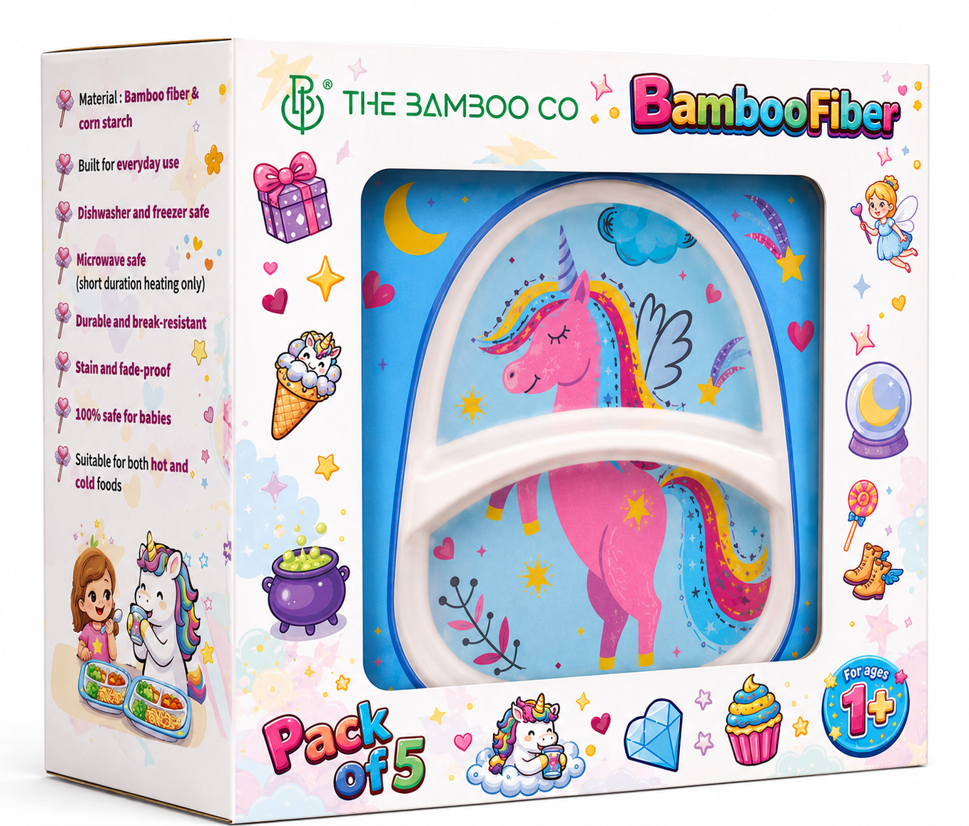 The Unicorn In the Sky Bamboo Kids Dinner /Feeding Set of 5
