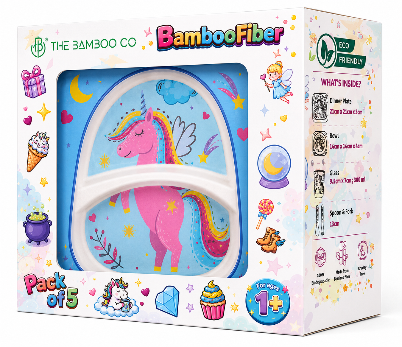 The Unicorn In the Sky Bamboo Kids Dinner /Feeding Set of 5