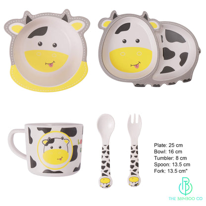 Chubby Cow Bamboo Kids Dinner /Feeding Set of 5