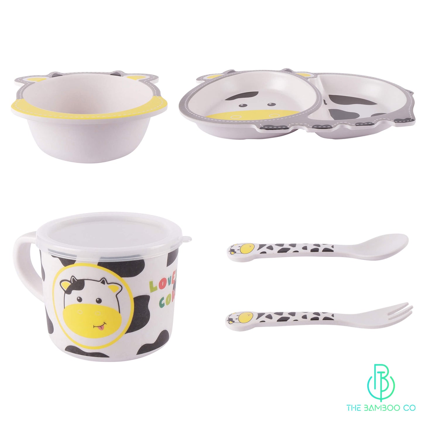 Chubby Cow Bamboo Kids Dinner /Feeding Set of 5