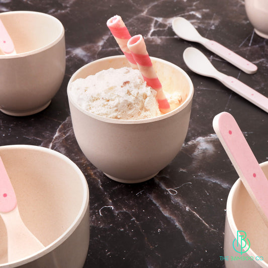 Bamboo White Dessert Cups with Dessert Spoon